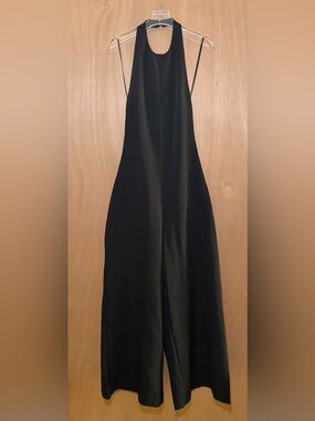 Minimalist Black Halter Wide-Leg Jumpsuit